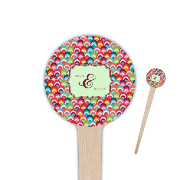 Custom Retro Fishscales 4" Round Wooden Food Picks - Single Sided (Personalized)