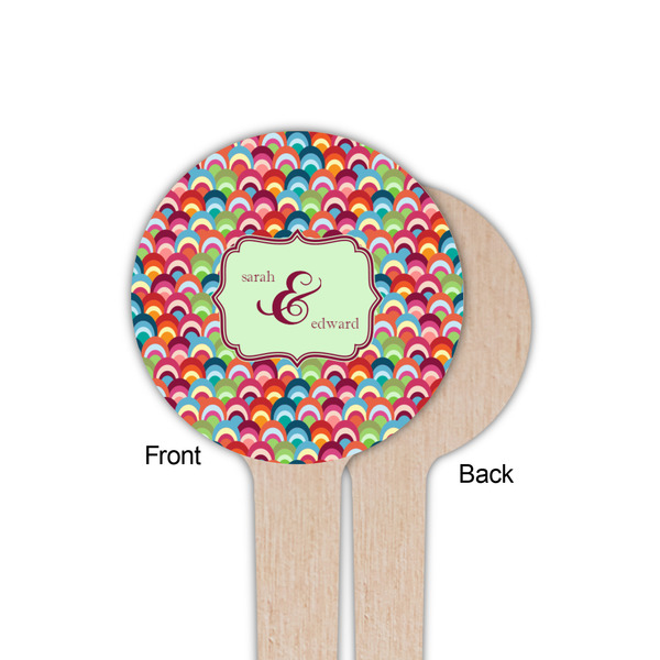 Retro Fishscales Wooden 4" Food Pick - Round - Single Sided - Front & Back
