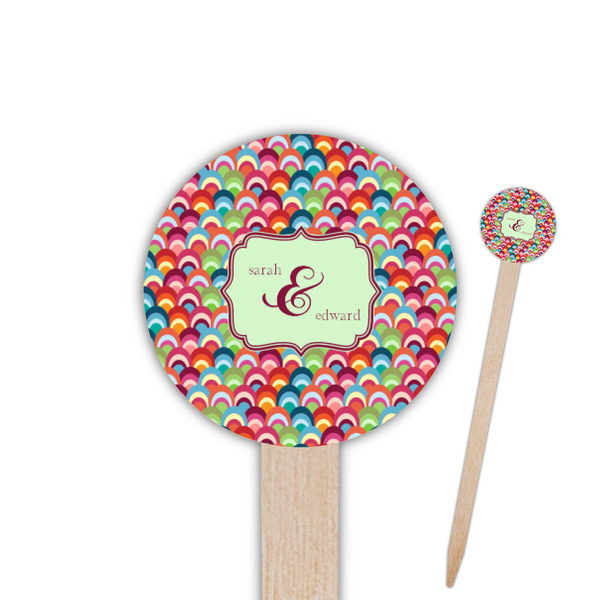 Custom Retro Fishscales 6" Round Wooden Food Picks - Single Sided (Personalized)