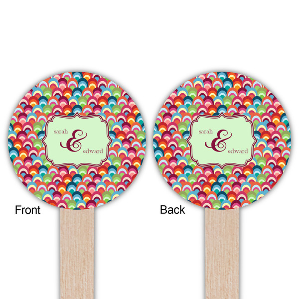 Retro Fishscales Wooden 6" Food Pick - Round - Double Sided - Front & Back