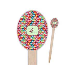 Retro Fishscales Oval Wooden Food Picks - Single Sided (Personalized)