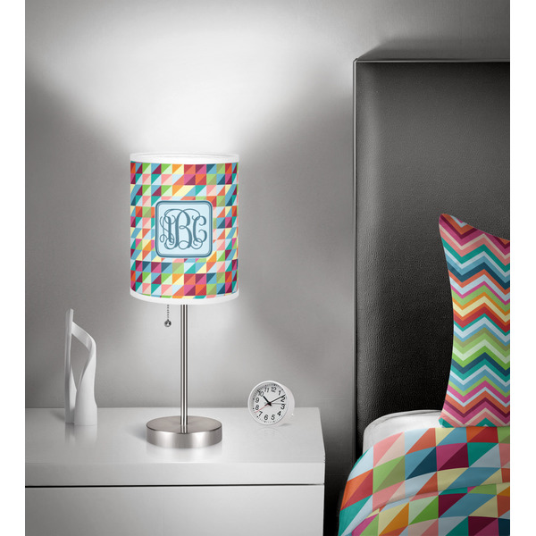 Retro Triangles 7 inch drum lamp shade - in room