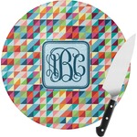 Retro Triangles Round Glass Cutting Board - Small (Personalized)