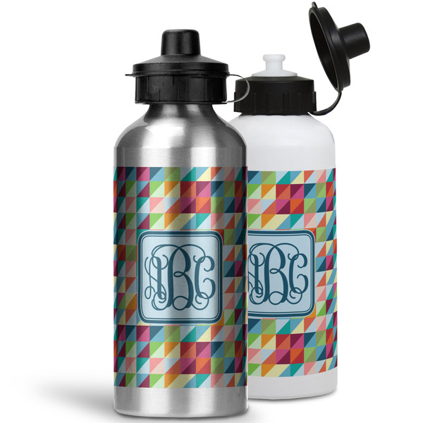 Retro Triangles Aluminum Water Bottles - MAIN (white &silver)