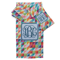 Retro Triangles Bath Towel Set - 3 Pcs (Personalized)