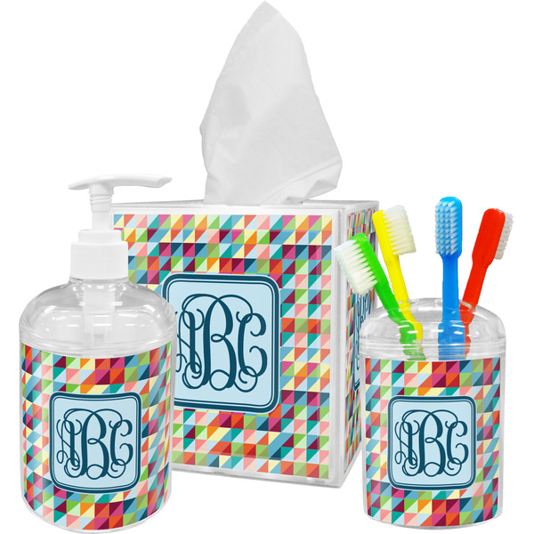 Custom Retro Triangles Acrylic Bathroom Accessories Set w/ Monogram