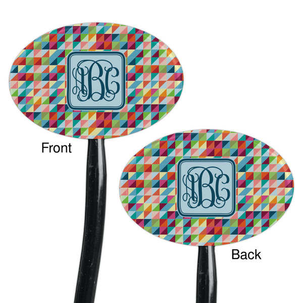 Retro Triangles Black Plastic 7" Stir Stick - Double Sided - Oval - Front & Back