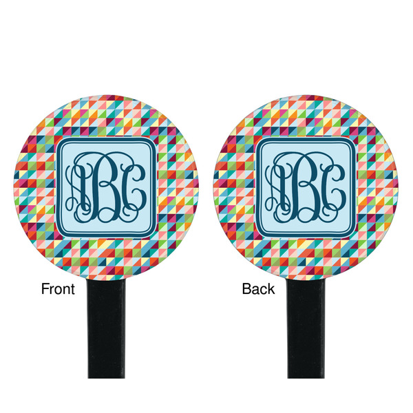 Retro Triangles Black Plastic 7" Stir Stick - Double Sided - Round - Front & Back