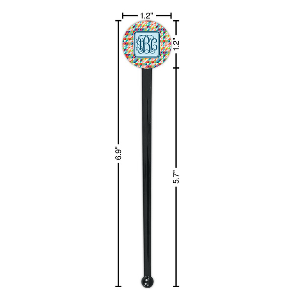 Retro Triangles Black Plastic 7" Stir Stick - Round - Dimensions