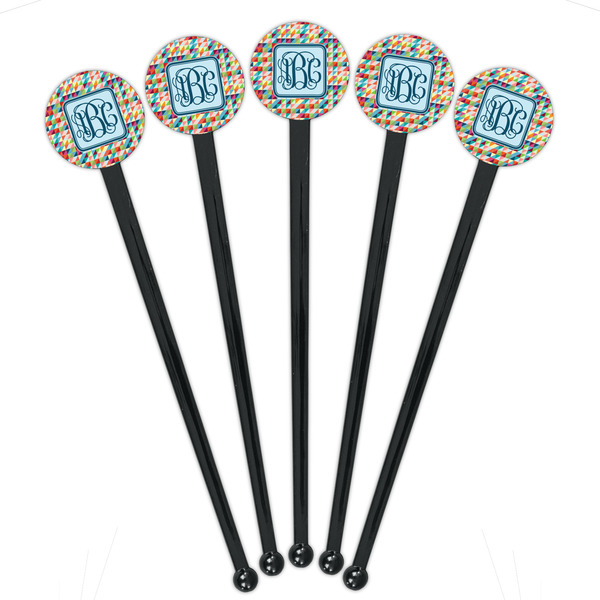 Retro Triangles Black Plastic 7" Stir Stick - Round - Fan View