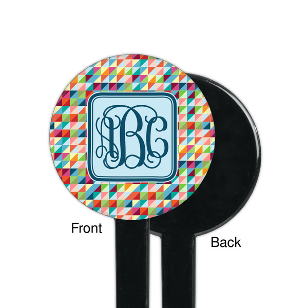 Retro Triangles Black Plastic 7" Stir Stick - Single Sided - Round - Front & Back