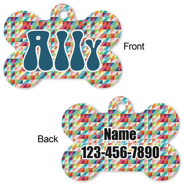 Retro Triangles Bone Shaped Dog ID Tag - Large - Approval