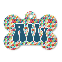 Retro Triangles Bone Shaped Dog ID Tag (Personalized)