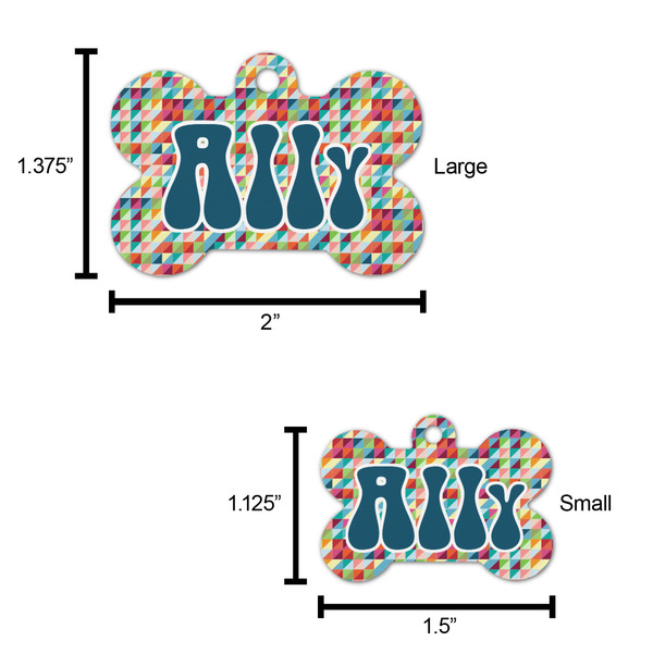 Retro Triangles Bone Shaped Dog ID Tag - Large - Scale