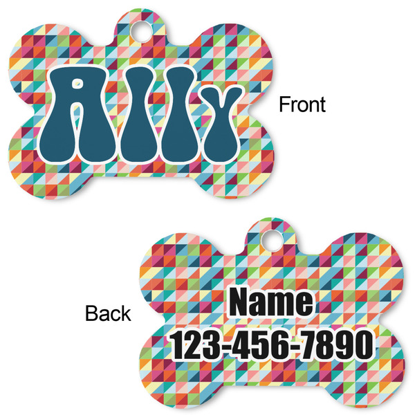 Retro Triangles Bone Shaped Dog Tag - Front & Back