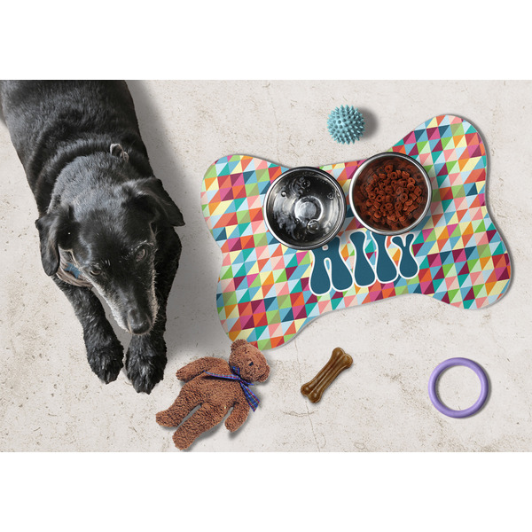 Retro Triangles Bone Shaped Mat w/ Food & Water