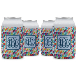 Retro Triangles Can Cooler (12 oz) - Set of 4 w/ Monogram