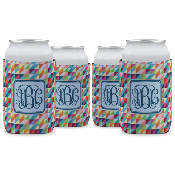 Custom Retro Triangles Can Cooler (12 oz) - Set of 4 w/ Monogram