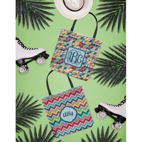 Retro Triangles Canvas Tote Lifestyle Front and Back- 13x13