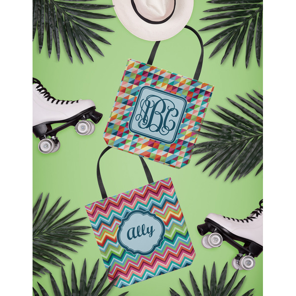 Retro Triangles Canvas Tote Lifestyle Front and Back