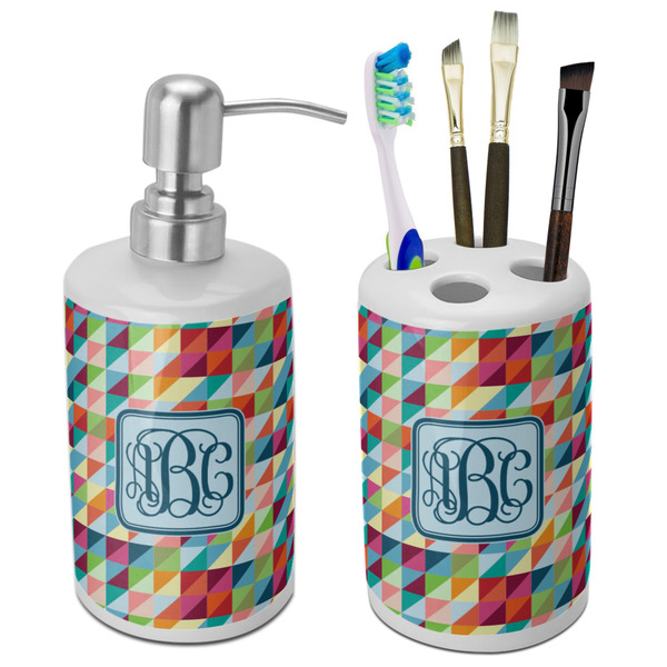 Custom Retro Triangles Ceramic Bathroom Accessories Set (Personalized)