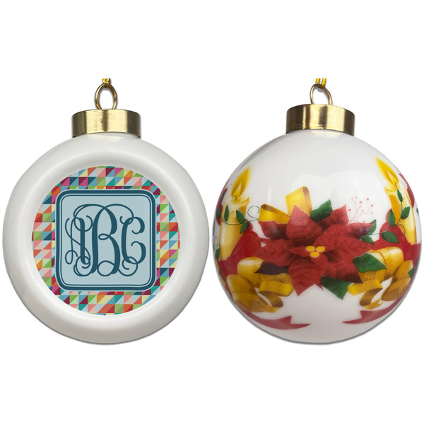 Retro Triangles Ceramic Christmas Ornament - Poinsettias (APPROVAL)