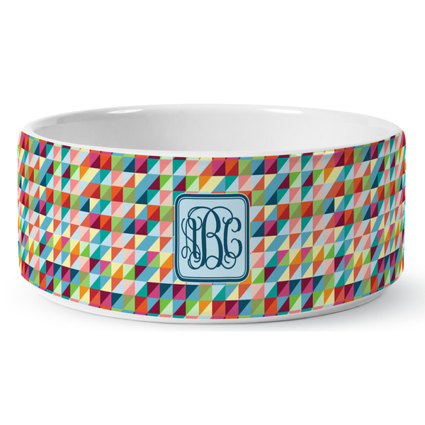 Retro Triangles Ceramic Dog Bowl - Medium - Front