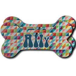 Retro Triangles Ceramic Dog Ornament - Front & Back w/ Monogram