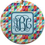 Retro Triangles Round Ceramic Ornament w/ Monogram