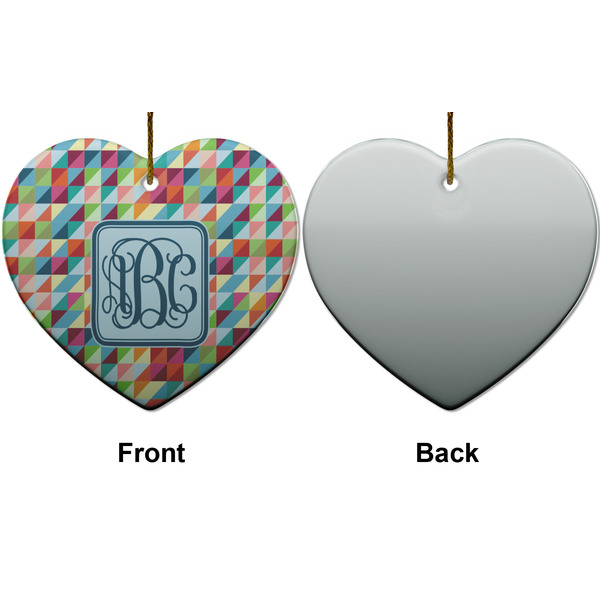 Retro Triangles Ceramic Flat Ornament - Heart Front & Back (APPROVAL)