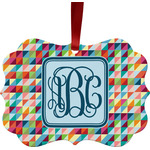 Retro Triangles Metal Frame Ornament - Double Sided w/ Monogram