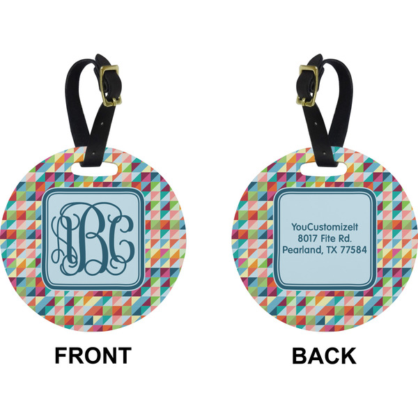 Retro Triangles Circle Luggage Tag (Front + Back)