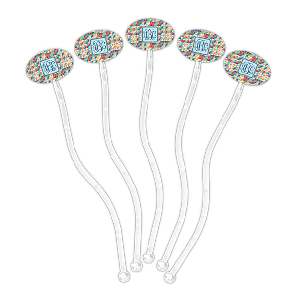 Retro Triangles Clear Plastic 7" Stir Stick - Oval - Fan