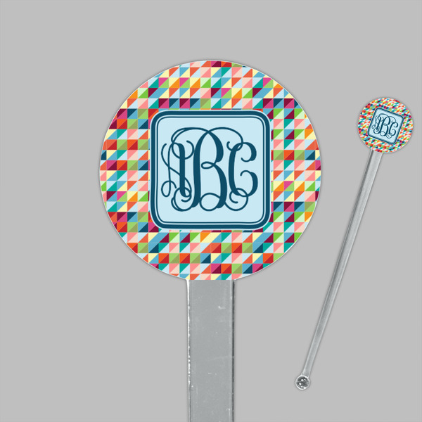 Retro Triangles Clear Plastic 7" Stir Stick - Round - Closeup