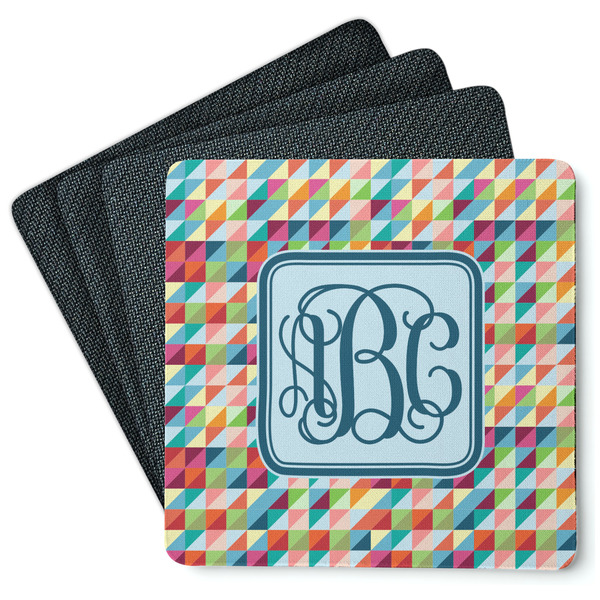 Custom Retro Triangles Square Rubber Backed Coasters - Set of 4 (Personalized)