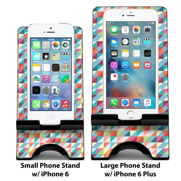 Retro Triangles Compare Phone Stand Sizes - with iPhones