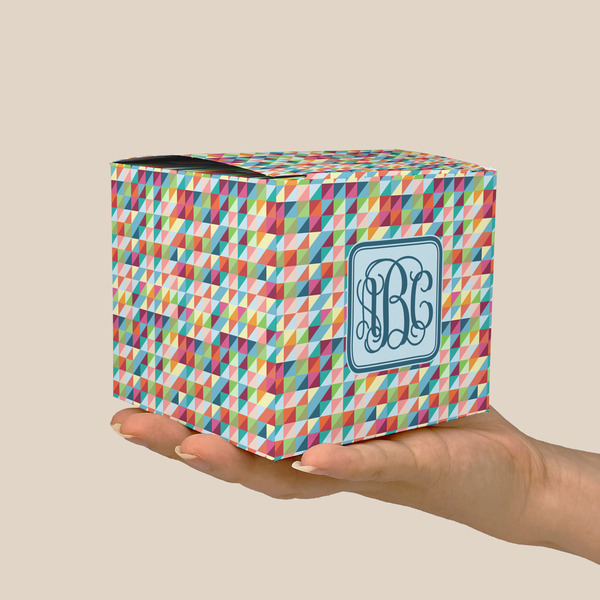 Retro Triangles Cube Favor Gift Box - On Hand - Scale View