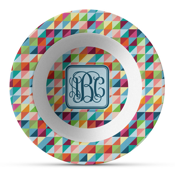 Custom Retro Triangles Plastic Bowl - Microwave Safe - Composite Polymer (Personalized)