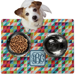 Retro Triangles Dog Food Mat - Medium w/ Monogram