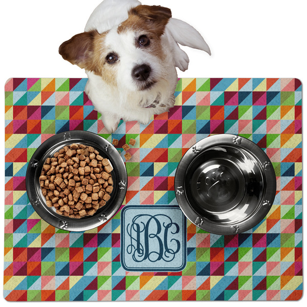 Custom Retro Triangles Dog Food Mat - Medium w/ Monogram