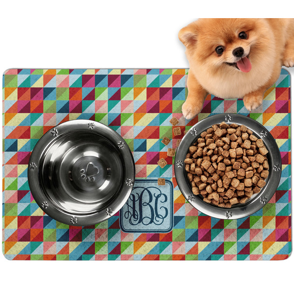 Custom Retro Triangles Dog Food Mat - Small w/ Monogram