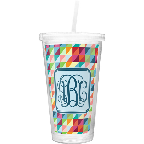 Custom Retro Triangles Double Wall Tumbler with Straw (Personalized)