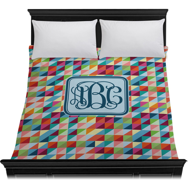 Retro Triangles Duvet Cover - Queen - On Bed - No Prop