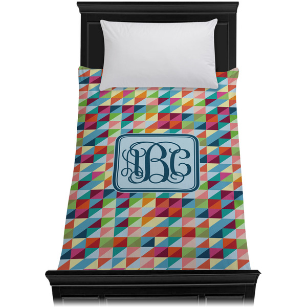 Retro Triangles Duvet Cover - Twin - On Bed - No Prop