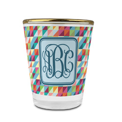 Retro Triangles Glass Shot Glass - 1.5 oz - with Gold Rim - Set of 4 (Personalized)