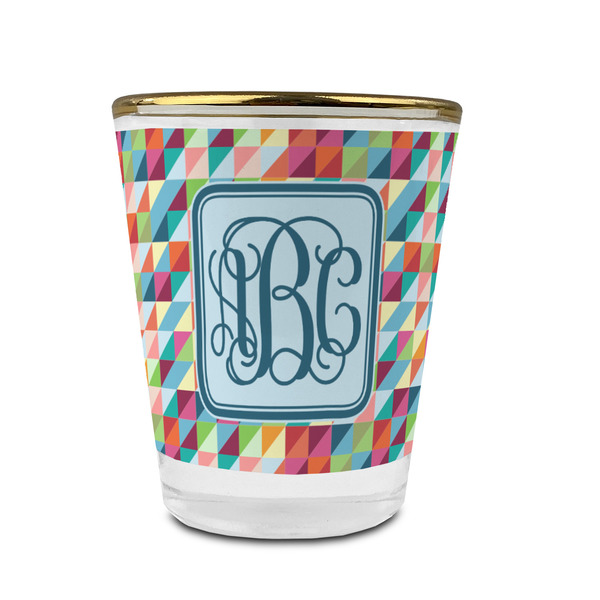 Retro Triangles Glass Shot Glass - With gold rim - FRONT