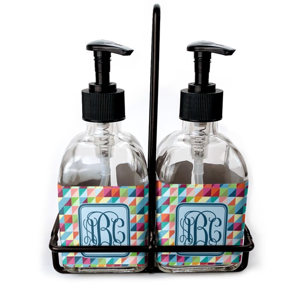 Custom Retro Triangles Glass Soap & Lotion Bottle Set (Personalized)