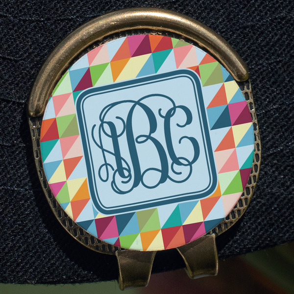 Retro Triangles Golf Ball Marker Hat Clip - Gold - Close Up