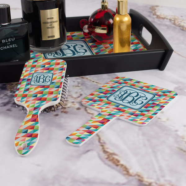 Retro Triangles Hair Brush and Hand Mirror - Bathroom Scene