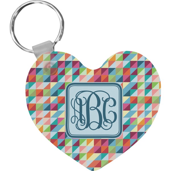 Custom Retro Triangles Heart Plastic Keychain w/ Monogram